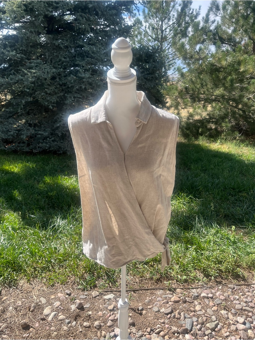 Market & Spruce Sleeveless Wrap Linen Top - Beige